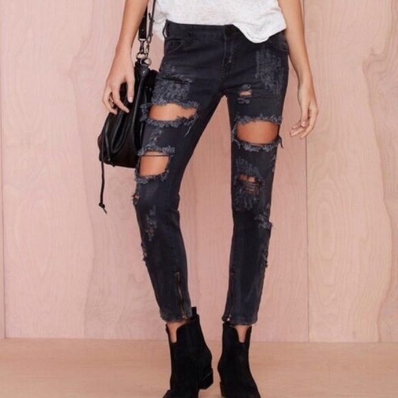 One Teaspoon Denim - One x One Teaspoon Trashed Black Freebirds  Jeans